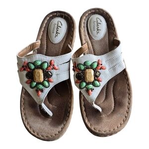 Clarks Artisan Women's Leather Embellished Sandals  Amaya Beaded Exellent
